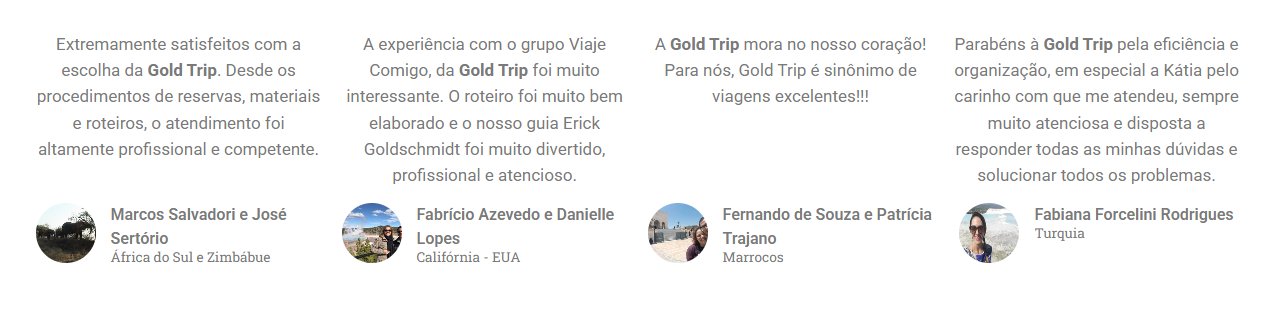 Depoimentos clientes Gold Trip